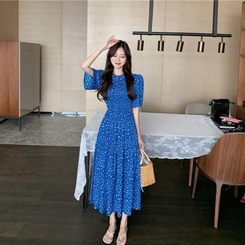 Summer Holiday Beach Woman Printed Dress Casual Party Maxi Ladies Elegant Slim Black Blue Dress Women Mujer vestidos jk042
