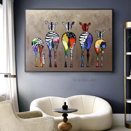 100% Abstract Colorful Zebra Hand Painted Oil Paintings On Canvas For Living Room Home Decor Beautiful Canvas Wall Art Painting