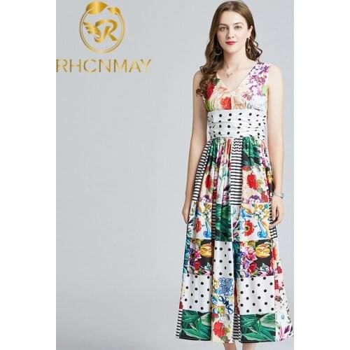 2021 Summer Fashion Designer Vacation Midi Dress Women V-neck Multicolor Floral print Peplum Party Elegant Dress