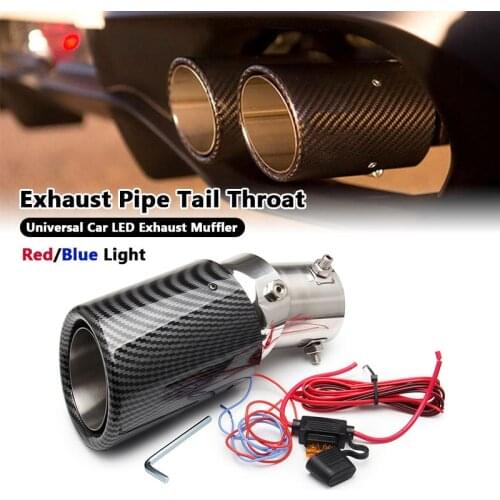 Carbon Fiber Car LED Exhaust Muffler Tip Pipe Red/Blue Light Flaming Straight Car Modified Single Outlet Exhaust Pipe Tail Throa