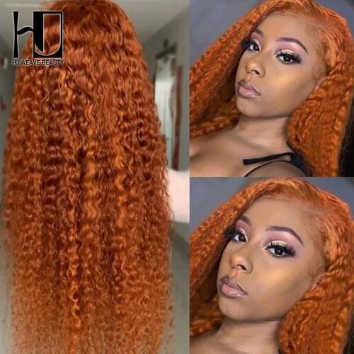 Brazilian Orange Colored Human Hair Wigs Deep Curly Lace Front Human Hair Wigs For Women 13x4 Lace Frontal Wig Pre Plucked