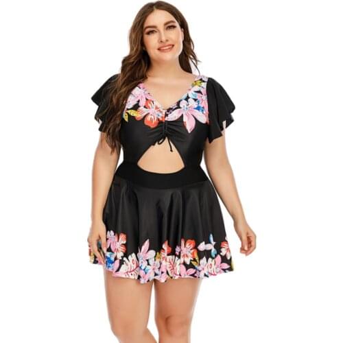 One-piece Swimsuits 2021 Summer Women Plus Size Swimwear Full Womens Beach Bathing Suits Swimdress Cut Out Monokini Tankini