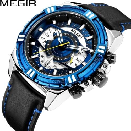MEGIR New Chronograph Quartz Watch Mens Watches Top Brand Luxury Men Calendar Luminous Waterproof Military Sport Watch Relogio