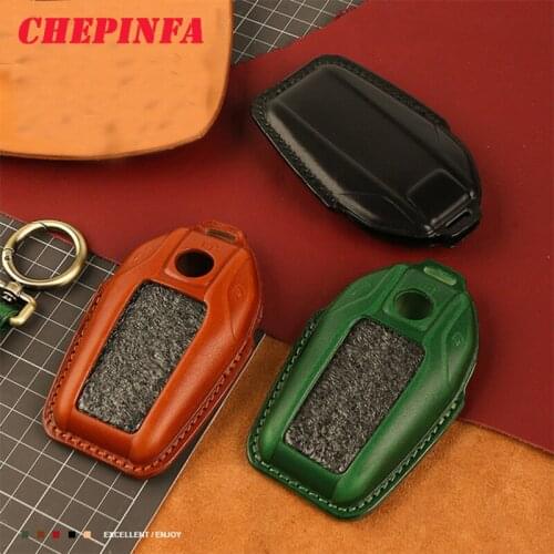 CHEPINFA Leather Car Key Cover Case For BMW Serie 5/7 6GT BMW X5 X3 X4 X7 G12 G30 G31 G32 i8 for BMW LED Display Key Case