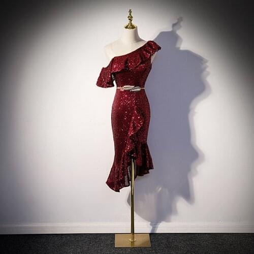 Женские коктейльные платья на одно плечо CRYSTAL JIANG China At AliExpress