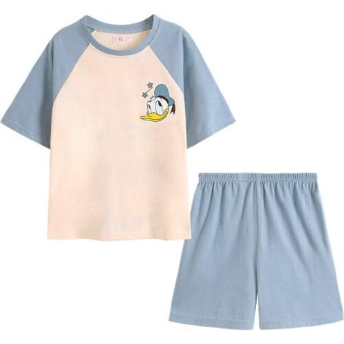 Cartoon Duck Princess Printed Childrens Pajamas Boys Girls Short Sleeve Shorts Double-sided Printed Cotton Childrens Set