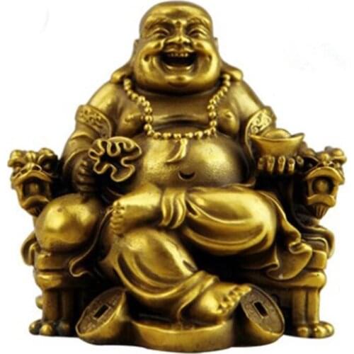 Lucky Maitreya Statue Feng Shui Ornaments Open Light Pure Copper Crafts Treasures Wealth Buddha Home Car Decoration
