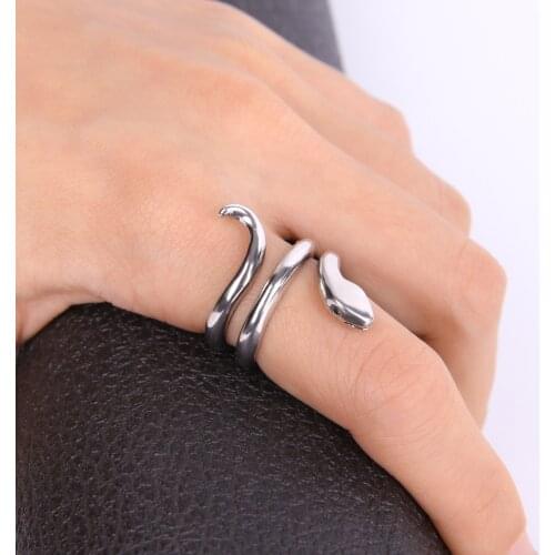 Animal Ring Wave Metal Snake Silver Color Rings For Women Engagement Ring Adjustable Fashion Jewelry Accessories