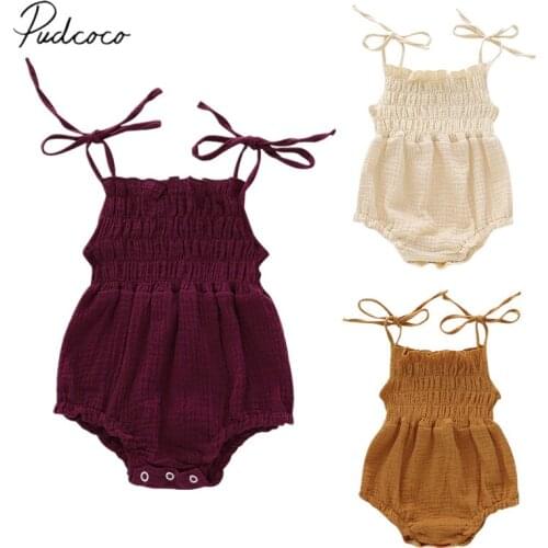 2019 Children Summer Clothing Newborn Baby Girl Solid Cotton Bodysuit Jumpsuit Sunsuit Sleeveless Strap Outfit Casual Clothes