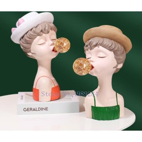 Creativity Resin Bubble Girl Cartoons Character Sculpture Handicraft Furnishings Modern Home Decoration Childrens Room Decor
