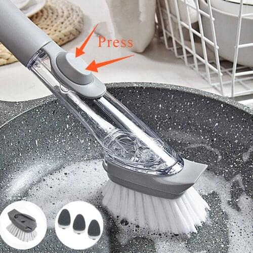 Kitchen Cleaning Brush 2 In 1 Long Handle Cleaing Brush with Removable Brush Sponge Dispenser Dishwashing Brush Kitchen Tools