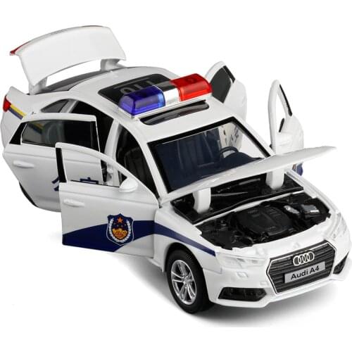 JKM 1:32 Audi Police Car 110 Alloy Car Model Ambulance Voice Sound and Light Metal Car Model Toy Car