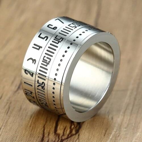 14MM Wide Mens Arabic Numerals Time Spinner Rings in Stainless Steel Spinning 3 Part Index Finger Ring Anxiety Fidget