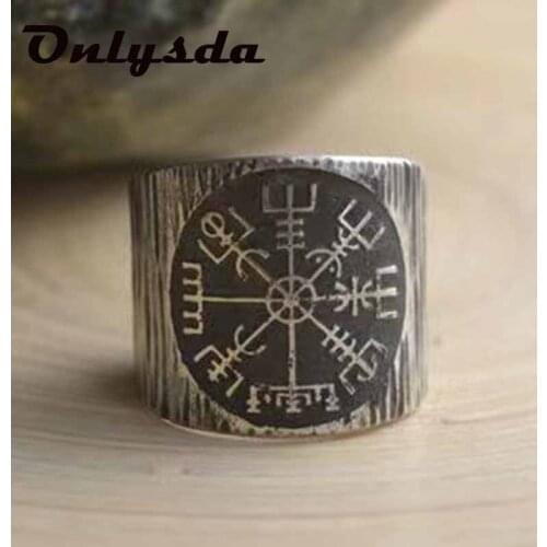 Vintage Viking Compass Helm of Awe Ring Stainless Steel Mens Nordic Ethnic Belief Aegishjalmur Ring Jewelry Free Shipping