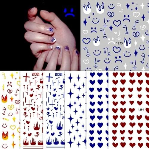 Nails Art Manicure Stickers Smile Sad Love Lip Abstract Fire Lady Rose Design Klein Blue Burgundy Red Adhesive Decals Decoration