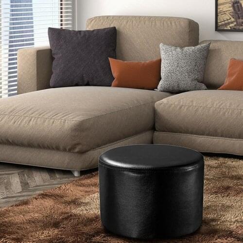 PU Leather Ottoman Round Wodden Footstool Living Room Bedroom Chair Bench Leather Sofa Baby Children Stool