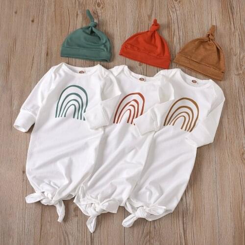 0-12M Newborn Infant Baby Girls Boys Sleeping Bags Blanket Swaddle Wrap Gown 2PCS Rainbow Outfits Set Sleepbag+ Hat