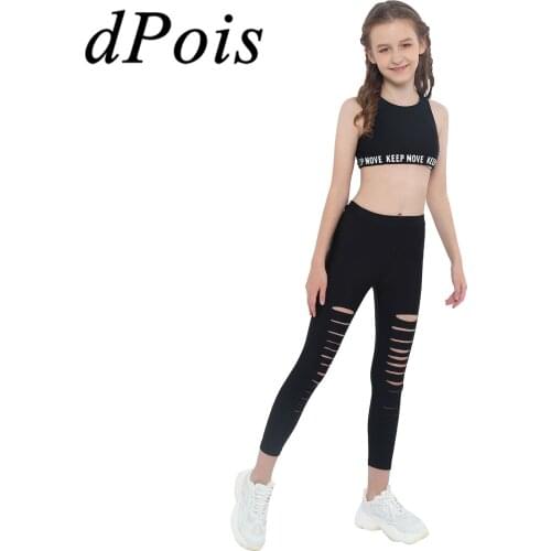 Girls Tracksuit Sleeveless Crop Top with Hollow Front Leggings Activewear Suits Children Gymnastics Outfits For Girls Dance Sets