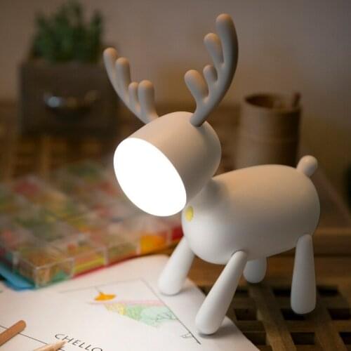 Creative Rotary Elk LED Night Light Adjustable Brightness Timing USB Charging Table Lamp Bedroom Bedside Eye-protect Study Light