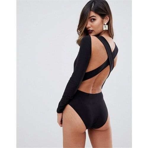 Hight Quality Chic Bodysuits Black Sexy Hollow Open Back Full Sleeves Bodycon Bodysuit Elegant Night Club Party Wear Vestios