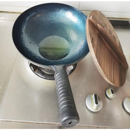 High Density Chinese Traditional Handmade Forging Wok Durable Iron Woks Wrought Iron Non-stick Gas Pot Cookware