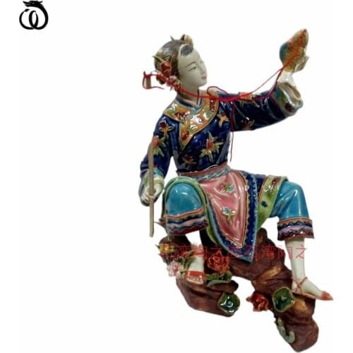 WU CHEN LONG Chinese Classical Retro Beautiful Women Statue Fishing Lady Art Sculptures Ceramics Crafts Home Decorations R6965