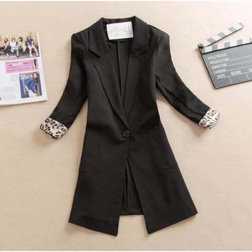 Leopard Stitching Seven-point Sleeves Slim Mid-length Small Suit Women Spring And Autumn New Korean Version Thin Suit Blazer
