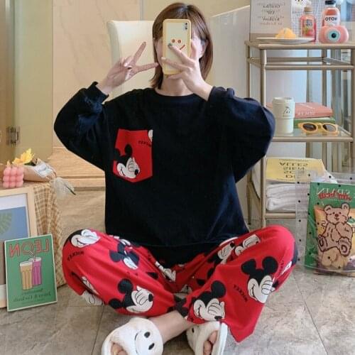 Disney Plus Size Pajamas Set for Womens Autumn Long Sleeve Sleepwear Women Set Pajamas Suit Female Two Piece Set Loungewear Fall
