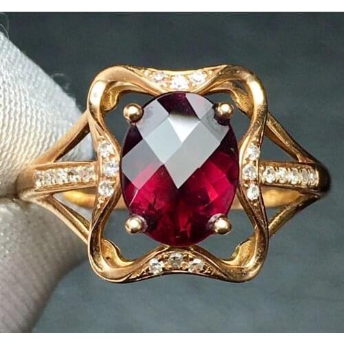 Rubillite Ring Fine Jewelry Pure 18 K Gold Natural Rubi Tourmaline 1.6ct Gemstone Diamond Gift Female Rings for Women Fine Ring