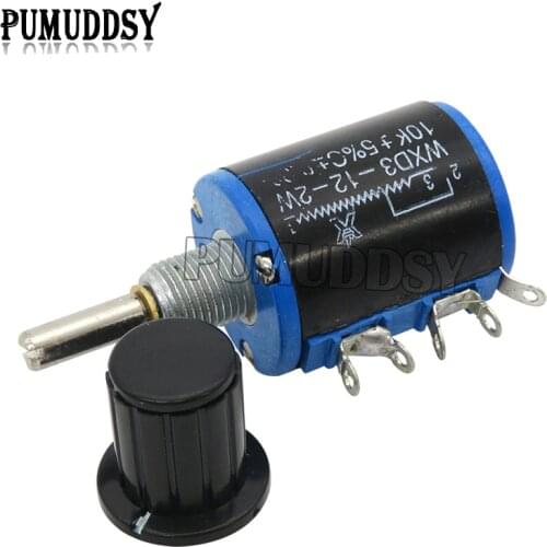 2pcs = 1pcs wxd3-12 1w 10k 4.7k 3.3k 2.2k 1k resistance ring multi circle precision wire wound potentiometer + 1pcs black knob