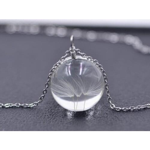 1pc Dandelion Glass Ball Decor Necklace Alloy Flower Pendant Necklace Sweater Chain Jewelry Accessories