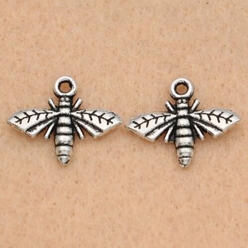 15pcs Antique Silver Plated Bee Charms Pendants for Jewelry Making Bracelet Diy Accessories Jewelry Findings 13x17mm