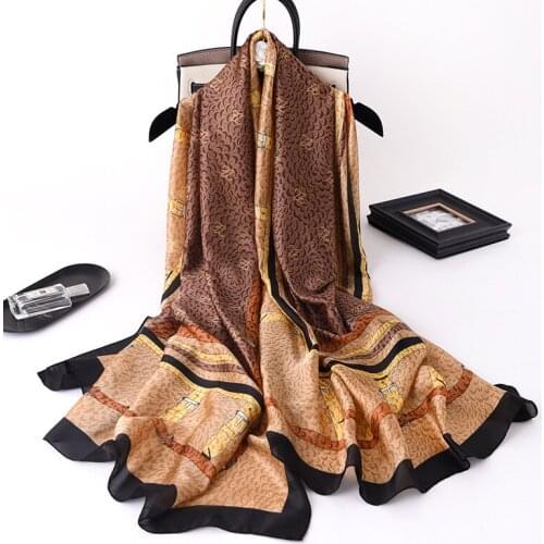 2021 Korean Style Print Satin Silk Scarf Popular Summer Sunscreen Scarves Hankies Woman 180X90CM Beach Shawl Ponchos and Capes