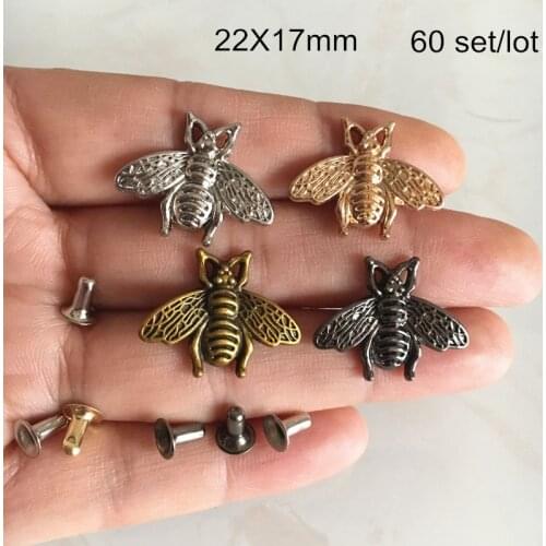60 Set -Metal Bee Rivet Spike Studs,Zinc Alloy Bee Rivet For Garments,Gold Silver Black Bronze,Belt Crafts DIY Rivets For Bags