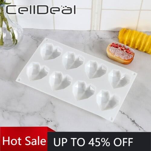 8 Cavity Heart Cake Mold 3D Diamond Love Heart Shape For Baking Dessert Mousse Cakes Bakeware Tools DIY Chocolate Cookie Molds