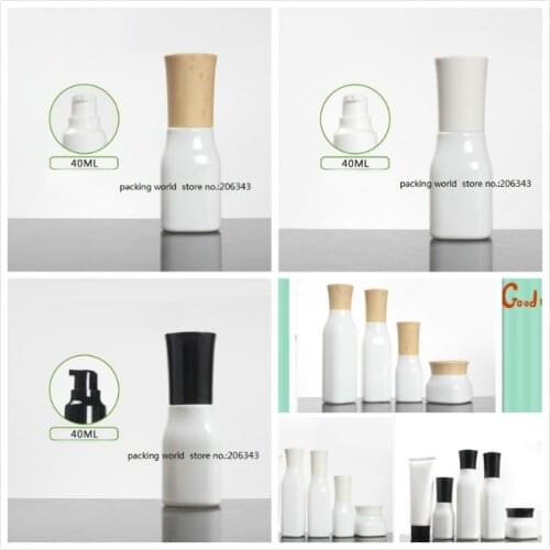 40ml square shape white glass bottle with pump lid for lotion/emulsion/serum/foundation/toner/water skin care cosmetic packing