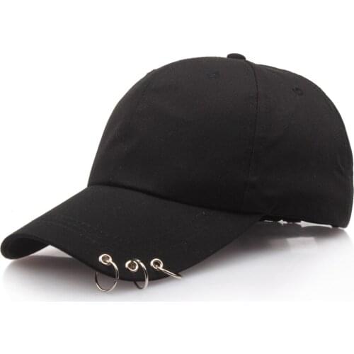 Hot Women Cap Fashion Baseball Cap with Rings Snapback Cap Men Women Black Pink White Hip Hop Hat Dance Show Hats Cap Men