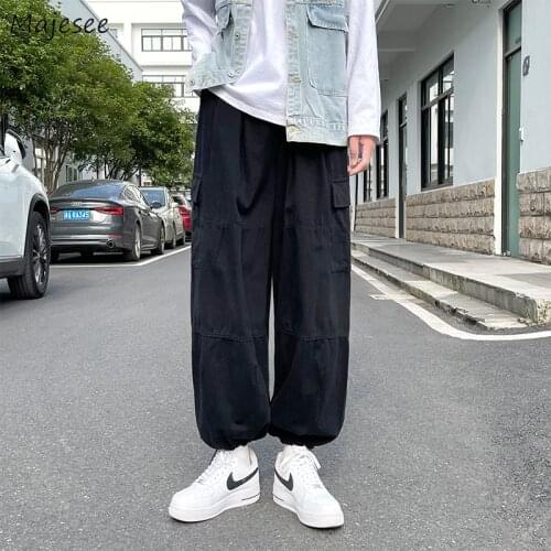 Casual Pants Men Cargo Pant All-match Drawstring Retro Baggy Chic Vintage Stylish Japanese Style Ins Hombre Bundle Feet Trousers