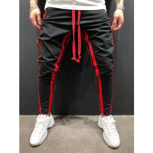 Autumn New Mens Pants Youth Casual Striped Fitness Stitching Zipper Foot Sports Trousers Loose Overalls Trousers 2020