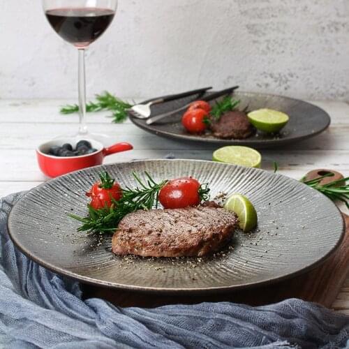 Black Matte Ceramic Plates Round Dinner Steak Plate Creative Home Breakfast Dish Restaurant Party Fashion Simple Tableware