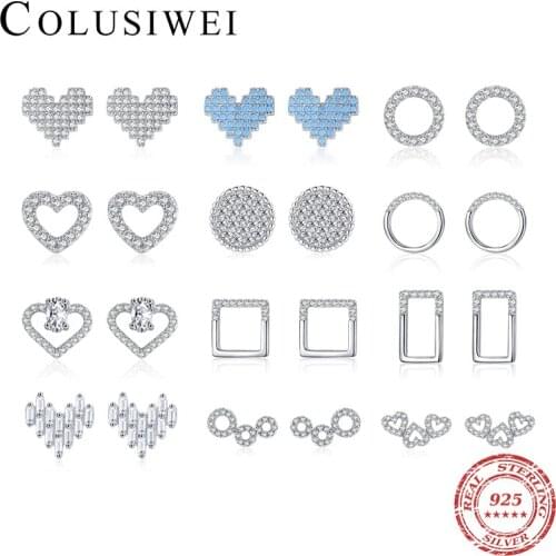 Colusiwei 32 PCS Fashion 925 Sterling Silver Retro Clear CZ Geometric Stud Earrings for Women Wedding Engagenent Earring Jewelry