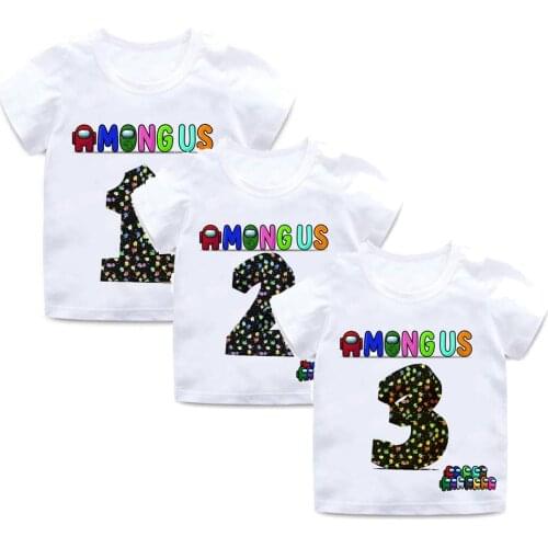 Kid Birthday Number T Shirt Cartoon Among of Us Tshirt Child Clothes Graphic Wolf Imposter Among Game T-shirts Children Clothing