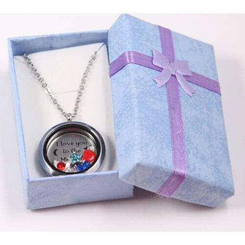 DIY 30mm Stainless Steel Floating Locket Necklace Pendant With Love Charms 50cm Chain Gift Box