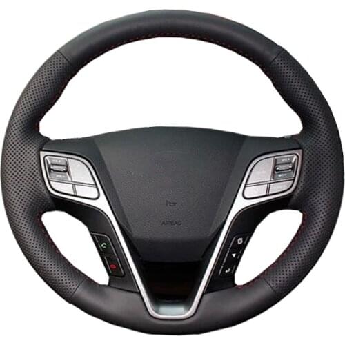 DIY Genuine Leather Car Steering Wheel Cover For Hyundai Santa Fe 2013-2018 ix45 2013 2014 2015 2016 / Protect Steering-wheel