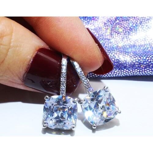 Huitan New Fashion Dazzling Square Shape Drop Earring Elegant Women Earrings Silver Color Simple Design Hot Sale Earring Jewelry