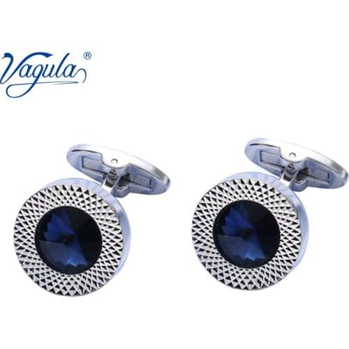 VAGULA Classic Copper Mens Cufflinks Luxury gift Party Wedding Suit Shirt Buttons Blue Crystal Cufflinks 389