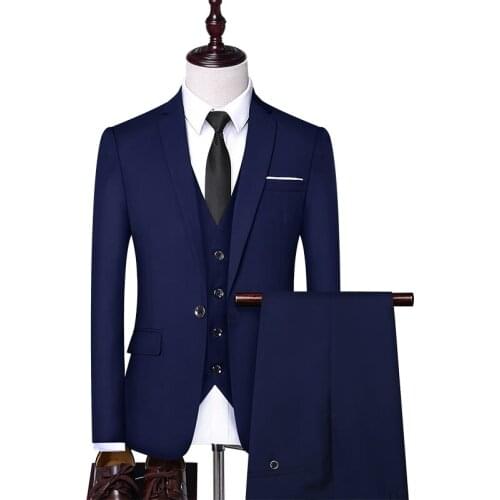 Suit 2021 Male 3 Piece Set Business Mens Suits Blazers Large Size Boutique Suit Slim High-end Formal Fit Party. Wedding Regular