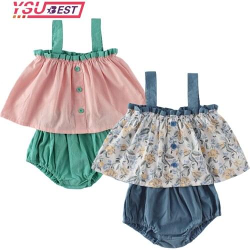 Twins Suit Summer Baby Sleeveless Top Shirt With Narrow Straps + Solid Color Bread Pants Baby Girl 2-Pcs Suit Baby Girl Clothes