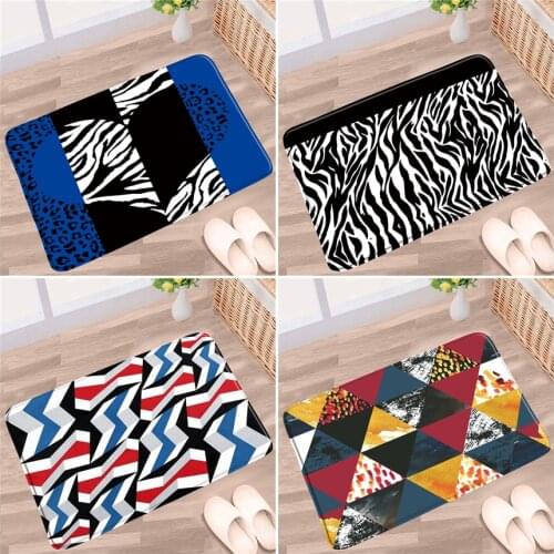 Leopard Print Bathroom Mat Black White Blue Geometric Stripes Color Pattern Non-slip Rugs Flannel Bath Kitchen Doorway Carpet