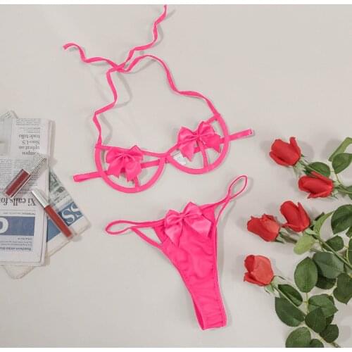 Hot Sexy Womens Underwear Set Sensual Lingerie Woman Staps Bowknot Cut Out Bra Sexy Lingerie Set Underwear Women Set Brief Sets